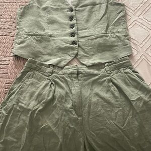Zara Olive and Cream Vest Set